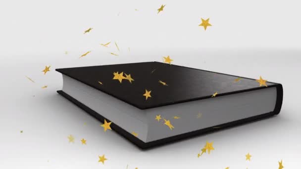Animation Glowing Stars Floating Open Book International Literacy Day Reading — kuvapankkivideo