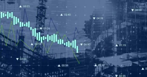 Animation Der Finanzdatenverarbeitung Über Die Baustelle Globales Entwicklungs Geschäfts Finanz — Stockvideo