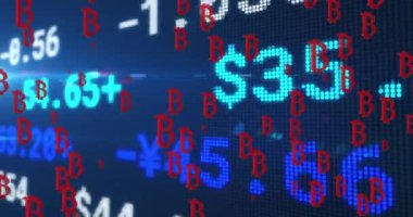 Kara fon üzerine Bitcoin sembollerinin animasyonu. vergi günü ve kutlama konsepti dijital olarak oluşturulmuş video.