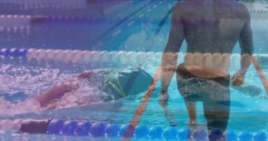 Havuzda yüzen beyaz adamın animasyonu. küresel spor ve spor konsepti dijital olarak oluşturulmuş video.