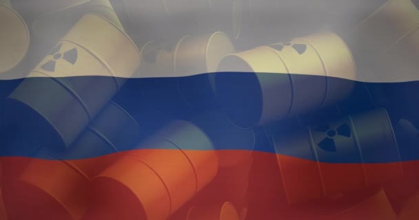 Animation Flag Russia Barrels Radioactive Symbol Ukraine Crisis International Politics — Vídeo de Stock