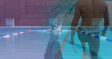 Havuzda yüzen beyaz adamın animasyonu. küresel spor ve spor konsepti dijital olarak oluşturulmuş video.