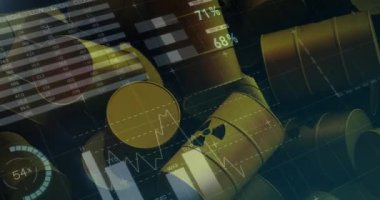 Finansal verilerin radyoaktif sembollü varillerin üzerinde işlenmesi. Ukrayna krizi ve uluslararası politika kavramı dijital olarak oluşturuldu.