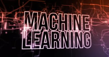 Siyah arkaplan üzerinde makine öğrenme metni animasyonu. küresel iş ve dijital arayüz kavramı dijital olarak oluşturulmuş video.