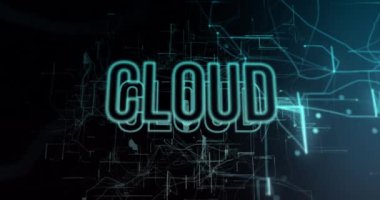 Siyah arkaplan üzerinde bulut metninin canlandırması. küresel iş ve dijital arayüz kavramı dijital olarak oluşturulmuş video.