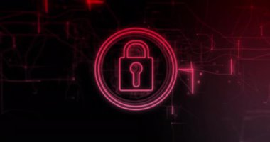 Siyah arka planda asma kilit animasyonu. küresel iş ve dijital arayüz kavramı dijital olarak oluşturulmuş video.