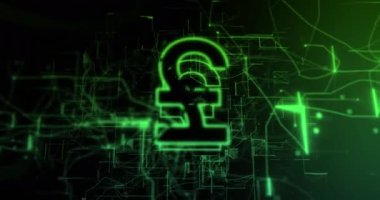 Animation of pound symbol over black background. global business and digital interface concept digitally generated video.