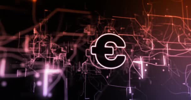 Animation Euro Symbol Black Background Global Business Digital Interface Concept — Vídeo de stock