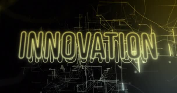 Animering Innovationstext Över Svart Bakgrund Globalt Affärs Och Digitalt Gränssnittskoncept — Stockvideo
