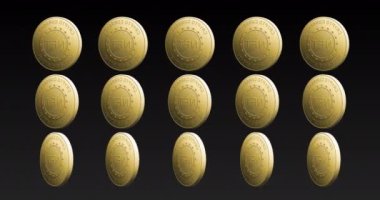 Siyah arka planda dönen altın nft sikke dizilerinin animasyonu. finans, işletme, para ve dijital olarak oluşturulan kripto para birimi konsepti.