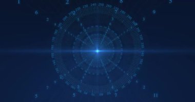Mavi arkaplanda ikili kodlama ile tarama ve veri işleme dürbünlerinin animasyonu. küresel veri işleme, dijital arayüz ve dijital olarak oluşturulmuş video hesaplama kavramı.