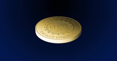 Mavi arka planda dönen altın para animasyonu. finans, işletme, para ve dijital olarak oluşturulan kripto para birimi konsepti.