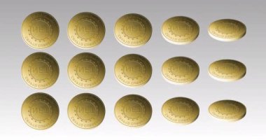 Gri arkaplanda dönen altın nft sikkelerin animasyonu. finans, işletme, para ve dijital olarak oluşturulan kripto para birimi konsepti.