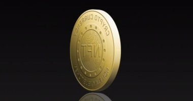 Siyah arka planda dönen altın para animasyonu. finans, işletme, para ve dijital olarak oluşturulan kripto para birimi konsepti.