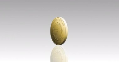 Gri arka planda dönen altın nft sikkenin animasyonu. finans, işletme, para ve dijital olarak oluşturulan kripto para birimi konsepti.