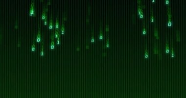 Siyah arkaplan üzerinde yeşil ikili kodlama veri işleme animasyonu. veri işleme, dijital arayüz ve dijital olarak oluşturulmuş video konsepti.