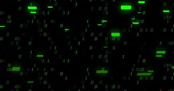 Animation Green Binary Coding Data Processing Black Background Data Processing — Wideo stockowe
