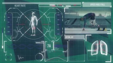 Siyah arkaplanda veri işleme animasyonu. küresel iş, finans, bağlantılar ve dijital arayüz konsepti dijital olarak oluşturulmuş video.