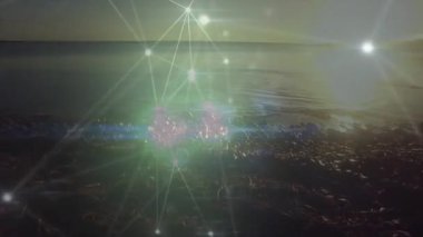 Manzara üzerindeki bağlantı ağının animasyonu. küresel bağlantılar, bilgisayar ve dijital arayüz konsepti dijital olarak oluşturulmuş video.