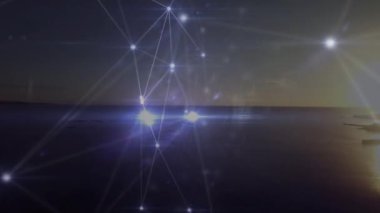 Manzara üzerindeki bağlantı ağının animasyonu. küresel bağlantılar, bilgisayar ve dijital arayüz konsepti dijital olarak oluşturulmuş video.