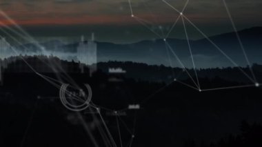 Manzara üzerindeki bağlantı ağının animasyonu. küresel bağlantılar, bilgisayar ve dijital arayüz konsepti dijital olarak oluşturulmuş video.