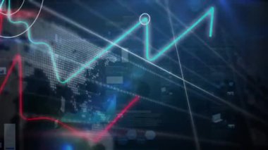 Saat üzerinden veri işleme animasyonu. küresel iş, finans, bağlantılar ve dijital arayüz konsepti dijital olarak oluşturulmuş video.