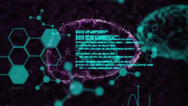 Animering Hjärnan Och Vetenskapliga Data Bearbetning Svart Bakgrund Vetenskap Mänsklig — Stockvideo