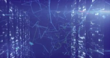 Siyah arkaplanda hareket eden sütunlar üzerinden bağlantı ağının canlandırılması. küresel bağlantılar, veri işleme ve dijital arayüz konsepti dijital olarak oluşturulmuş video.