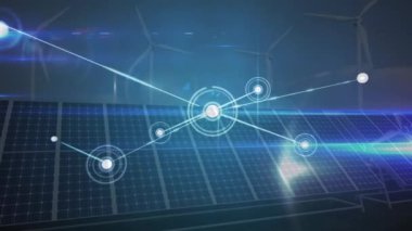 Güneş panelleri üzerinden bağlantı ağının animasyonu. Çevre, sürdürülebilirlik, ekoloji, yenilenebilir enerji konsepti dijital olarak oluşturulmuş video.