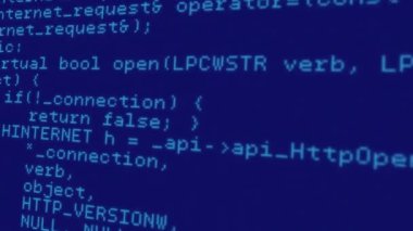 Mavi arkaplanda veri işleme animasyonu. küresel iş, finans, bağlantılar ve dijital arayüz konsepti dijital olarak oluşturulmuş video.