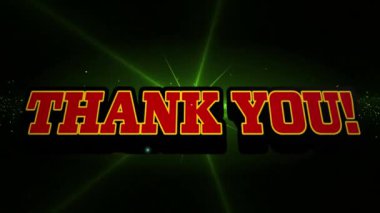 Teşekkür metninin animasyonu ve siyah arkaplanda ışık izleri. Sosyal medya ve iletişim arayüzü kavramı dijital olarak oluşturulmuş video.