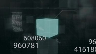 Siyah arkaplanda veri işleme animasyonu. küresel iş, finans, bağlantılar ve dijital arayüz konsepti dijital olarak oluşturulmuş video.