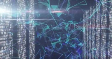 Siyah arkaplanda hareket eden sütunlar üzerinden bağlantı ağının canlandırılması. küresel bağlantılar, veri işleme ve dijital arayüz konsepti dijital olarak oluşturulmuş video.