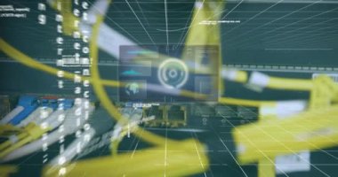 Bilgisayar kabloları üzerinden veri işleme animasyonu. bilgisayarlar, ağ, veri işleme, teknoloji ve dijital arayüz kavramı dijital olarak oluşturuldu.