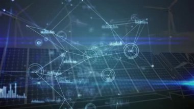 Güneş panelleri üzerinden bağlantı ağının animasyonu. Çevre, sürdürülebilirlik, ekoloji, yenilenebilir enerji konsepti dijital olarak oluşturulmuş video.