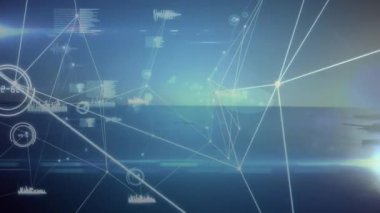Manzara üzerindeki bağlantı ağının animasyonu. küresel bağlantılar, bilgisayar ve dijital arayüz konsepti dijital olarak oluşturulmuş video.