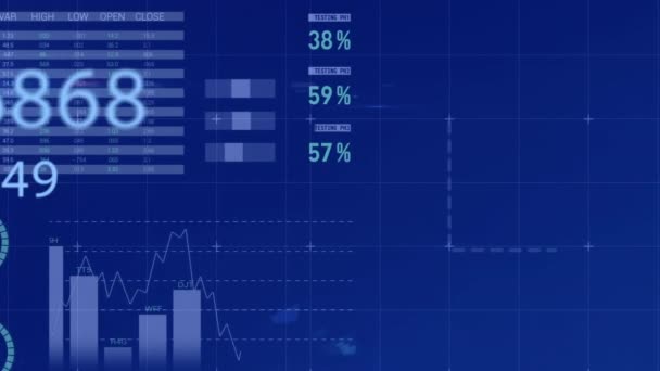 Animazione Dell Elaborazione Dei Dati Sfondo Blu Business Globale Finanze — Video Stock