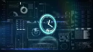 Saat üzerinden veri işleme animasyonu. küresel iş, finans, bağlantılar ve dijital arayüz konsepti dijital olarak oluşturulmuş video.