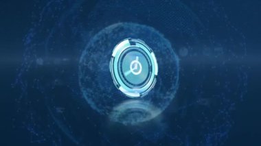 Donanma arka planında veri, bağlantı ve dünya üzerinde hareket eden saatin animasyonu. küresel bağlantılar, teknoloji ve dijital arayüz konsepti dijital olarak oluşturulmuş video.