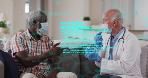 Animación Del Procesamiento Datos Sobre Médico Caucásico Masculino Con Paciente — Vídeo de stock