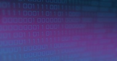Mor arkaplan üzerinde ikili kodlama animasyonu. küresel iş, bulut hesaplama ve dijital arayüz konsepti dijital olarak oluşturulmuş video.