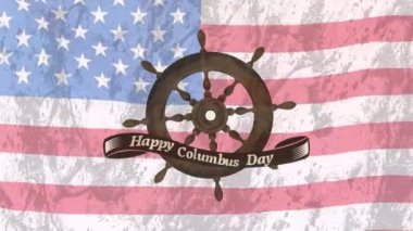 Geminin direksiyon simidi ve Amerikan bayrağı üzerinde mutlu Columbus Günü animasyonu. Columbus Günü, seyahat, Amerikan geleneği ve dijital olarak üretilen video konsepti.