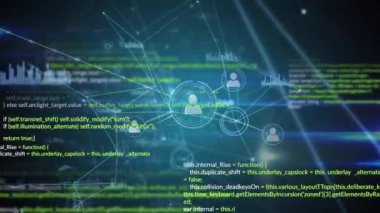 Siyah arkaplanda veri işleme üzerinden bağlantı ağının animasyonu. küresel teknoloji, bağlantılar ve dijital arayüz konsepti dijital olarak oluşturulmuş video.