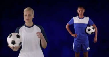 Siyah arka planda farklı futbol oyuncularının canlandırılması. küresel spor ve spor konsepti dijital olarak oluşturulmuş video.