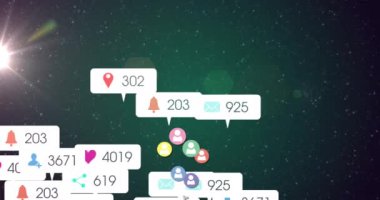 Uzayda medya simgelerinin canlandırılması. Sosyal medya ve iletişim arayüzü kavramı dijital olarak oluşturulmuş video.