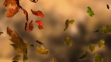 Bulanık arkaplan üzerindeki yaprak simgelerinin canlandırılması. Doğa ve dijital arayüz kavramı dijital olarak oluşturulmuş video.