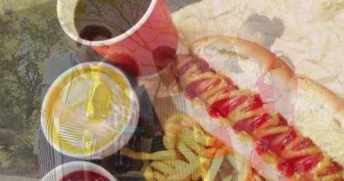 Sosisli sandviçler üzerinde barbekü yapan farklı insanların animasyonu. Amerikan kültürü, geleneği ve vatanseverliği dijital olarak üretilen video konsepti.