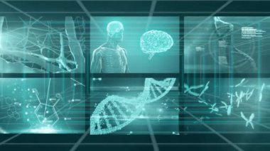 Siyah arkaplanda veri işleme animasyonu. küresel teknoloji, bağlantılar ve dijital arayüz konsepti dijital olarak oluşturulmuş video.