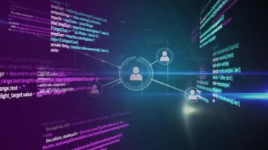 Siyah arkaplanda veri işleme üzerinden bağlantı ağının animasyonu. küresel teknoloji, bağlantılar ve dijital arayüz konsepti dijital olarak oluşturulmuş video.