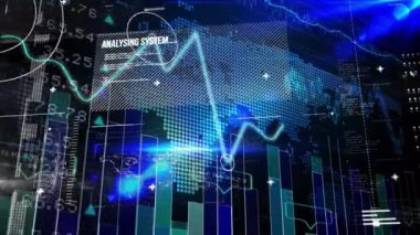 Siyah arkaplanda veri işleme animasyonu. küresel teknoloji, bağlantılar ve dijital arayüz konsepti dijital olarak oluşturulmuş video.